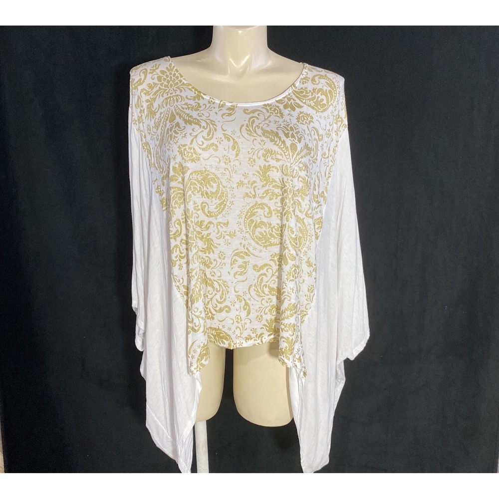 Seven7 Top 18 20 White Gold Metallic Slouchy Batwing Tee Shirt High Low Stretch